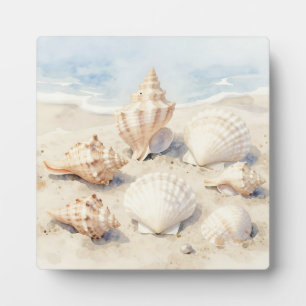 Watercolor Seashells Beach Scene Plaque