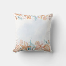 Watercolor Seashells Coastal Throw Pillow