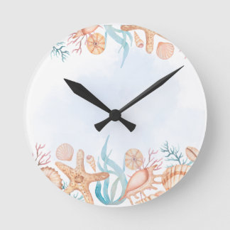 Watercolor Seashells Coastal Wall Clock