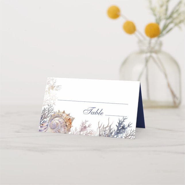 Watercolor Seashells Corals Wedding  Place Card (Front)