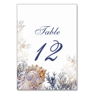 Watercolor Seashells & Corals Wedding Table Number