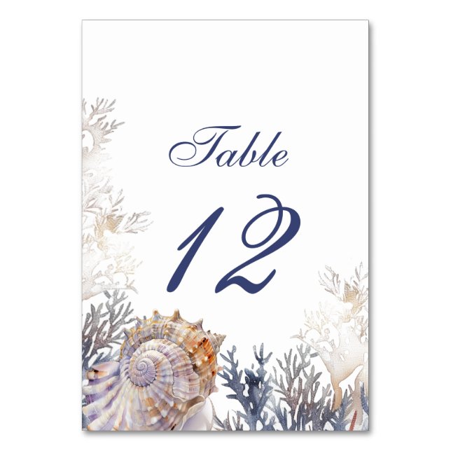 Watercolor Seashells & Corals Wedding  Table Number (Front)
