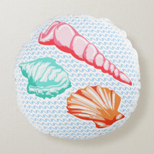 Watercolor Seashells Illustration Round Cushion