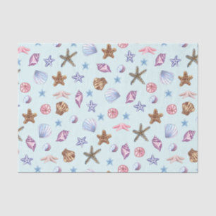 Watercolor Seashells Marine Life Light Blue Tissue Paper