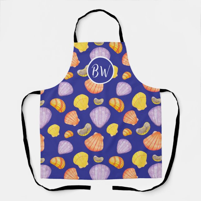 Watercolor Seashells Monogram Apron (Front)
