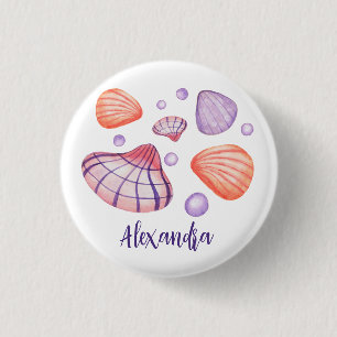 Watercolor Seashells Name Tag Button