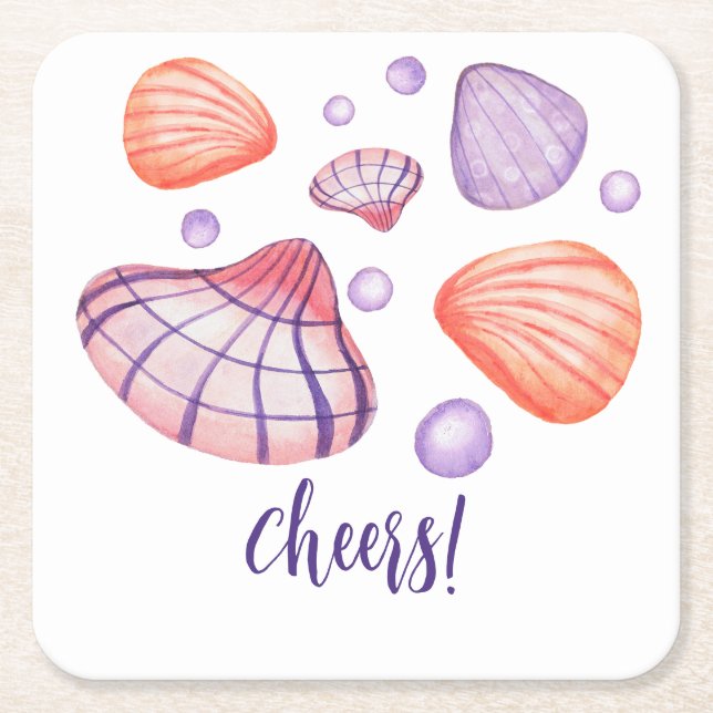 Watercolor Seashells Nautical Coasters (Front)