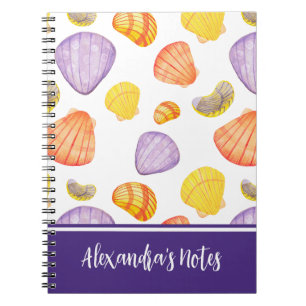 Watercolor Seashells Notebook with Name