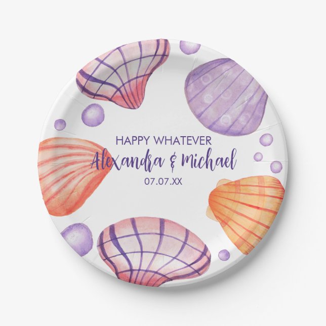 Watercolor Seashells Paper Plate (Front)