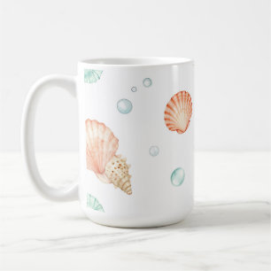 Watercolor Seashells Pearls Coastal Pattern Coffee Mug