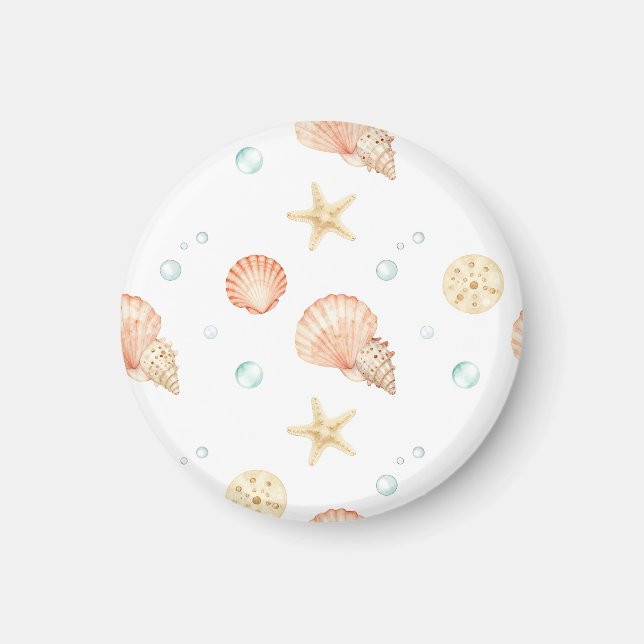 Watercolor Seashells Pearls Coastal Pattern Magnet (Front)
