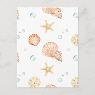 Watercolor Seashells Pearls Coastal Pattern Postcard