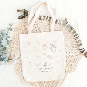 Watercolor Seashells Pearls Nautical Wedding Favor Tote Bag