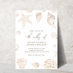Watercolor Seashells & Pearls Nautical Wedding Invitation
