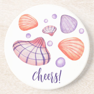 Watercolor Seashells Round Sandstone Coasters