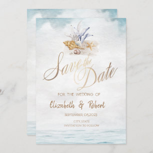 Watercolor Seashells,Sea Beach Save The Date