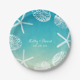Watercolor Seashells Summer Beach Wedding Paper Plate