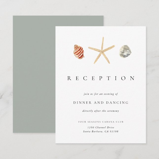Watercolor Seashells Wedding Reception Enclosure Invitation (Front/Back)