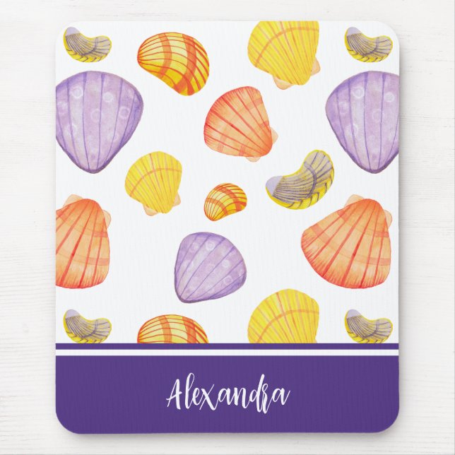 Watercolor Seashells with Name Mouse Mat (Front)