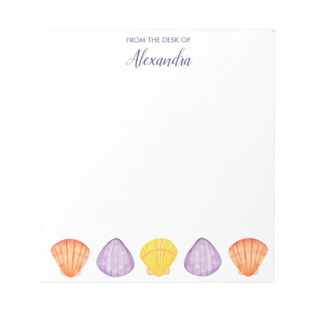Watercolor Seashells with Name Notepad (Front)