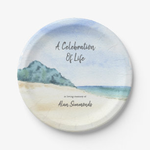 Watercolor Seashore Celebration Of Life Paper Plate