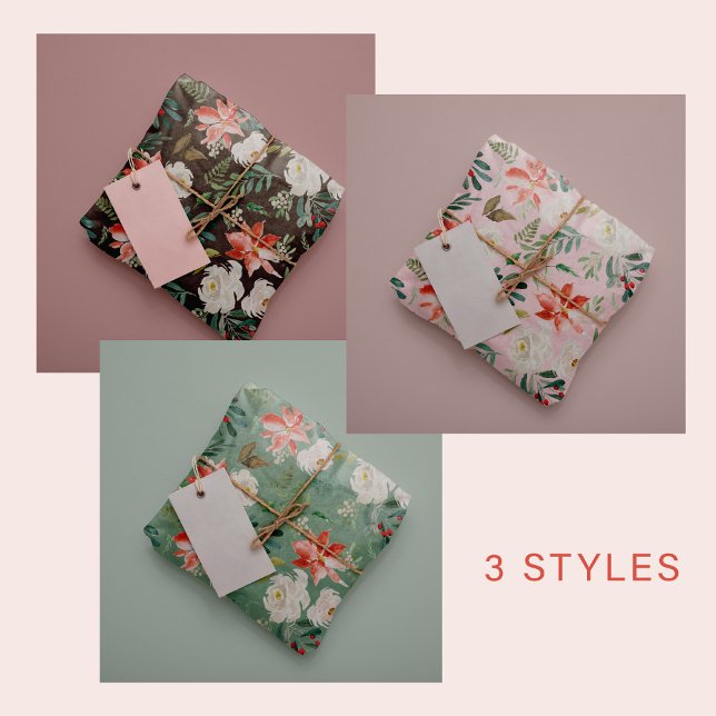 Watercolor seasonal floral Christmas elegant Wrapping Paper Sheet (Creator Uploaded)