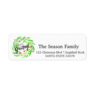 watercolor Season's Greetings holly address