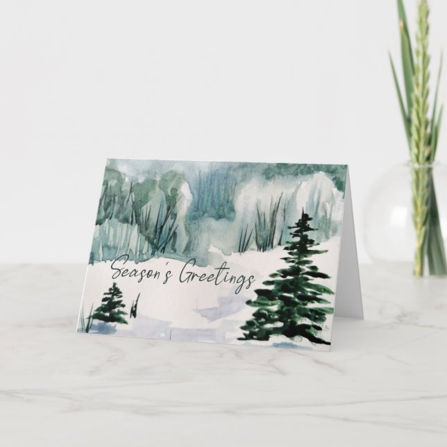 Watercolor Season's Greetings Winter Folded  Holiday Card (Front)