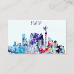 Watercolor  Seattle Skyline Business Card