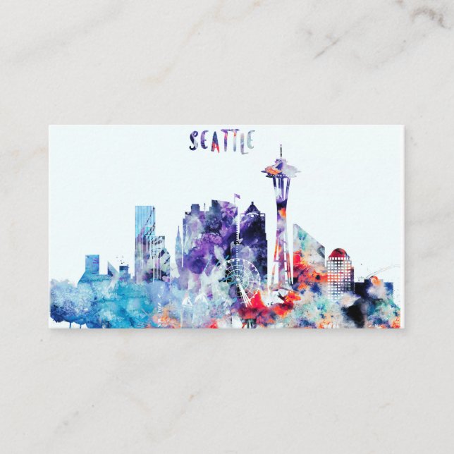 Watercolor  Seattle Skyline Business Card (Front)