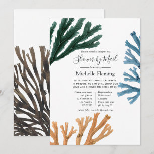Watercolor Seaweed Baby or Bridal Shower by Mail Invitation