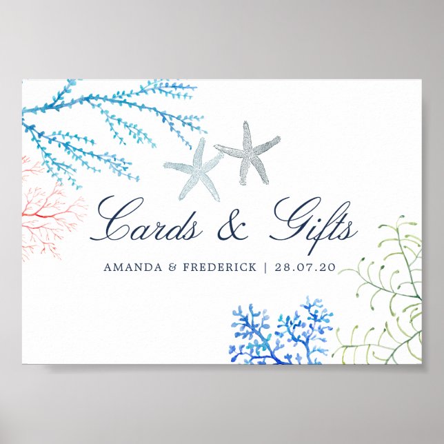 Watercolor Seaweed Beach Cards and Gifts Sign (Front)