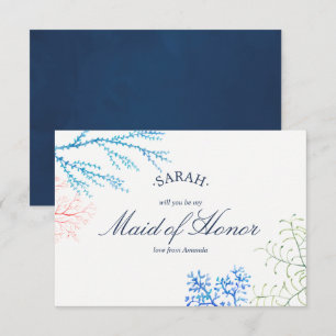 Watercolor Seaweed Beach Theme Be My Maid of Honou Invitation