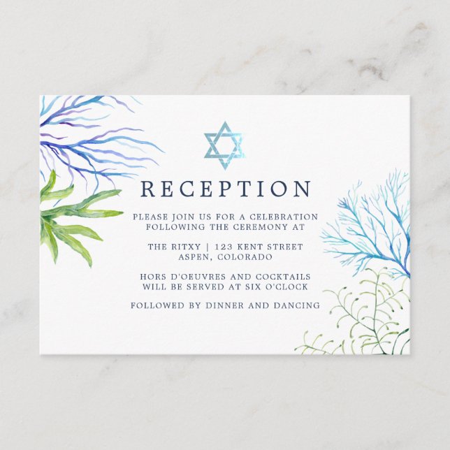 Watercolor Seaweed Beach Themed Bat Mitzvah Enclosure Card (Front)