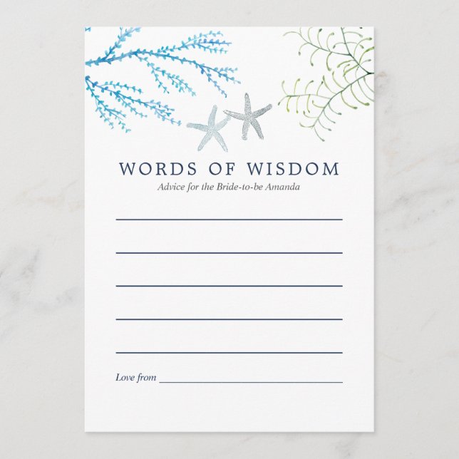 Watercolor Seaweed Beach Themed Bridal Advice (Front)