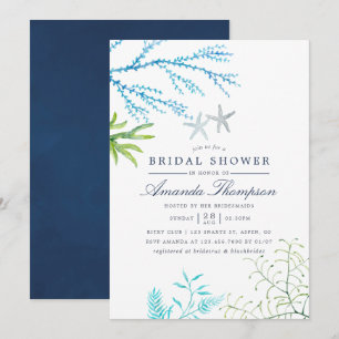 Watercolor Seaweed Beach Themed Bridal Shower Invitation