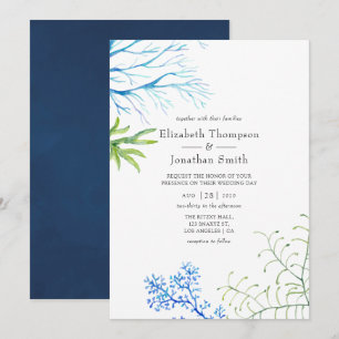 Watercolor Seaweed Beach Themed Wedding Invitation