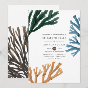 Watercolor Seaweed Beach Themed Wedding Invitation