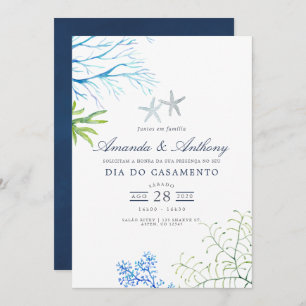 Watercolor Seaweed Beach Themed Wedding Invitation
