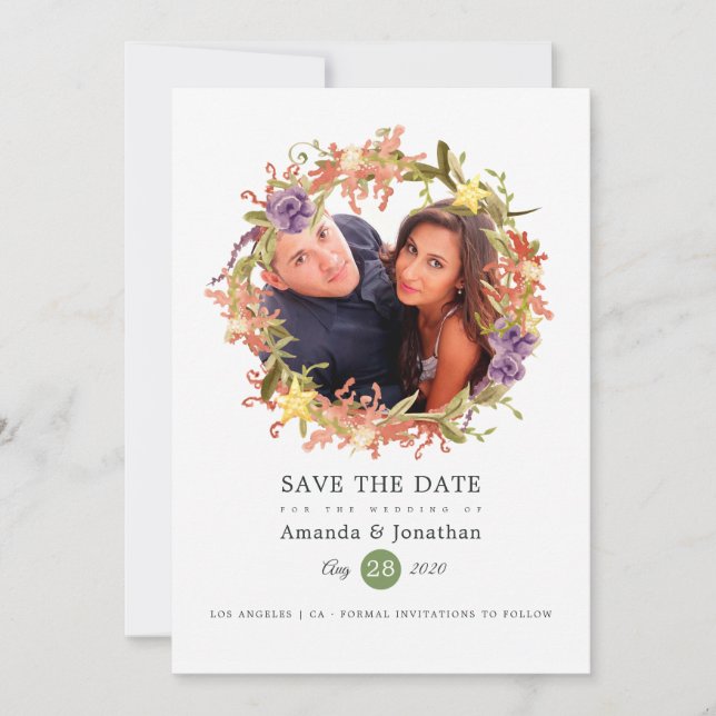 Watercolor Seaweed Beach Themed Wedding Photo Save The Date (Front)