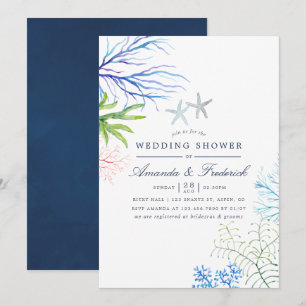 Watercolor Seaweed Beach Themed Wedding Shower Invitation