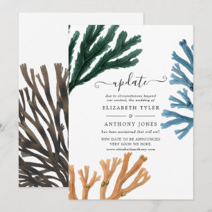 Watercolor Seaweed Beach Themed Wedding Update Invitation