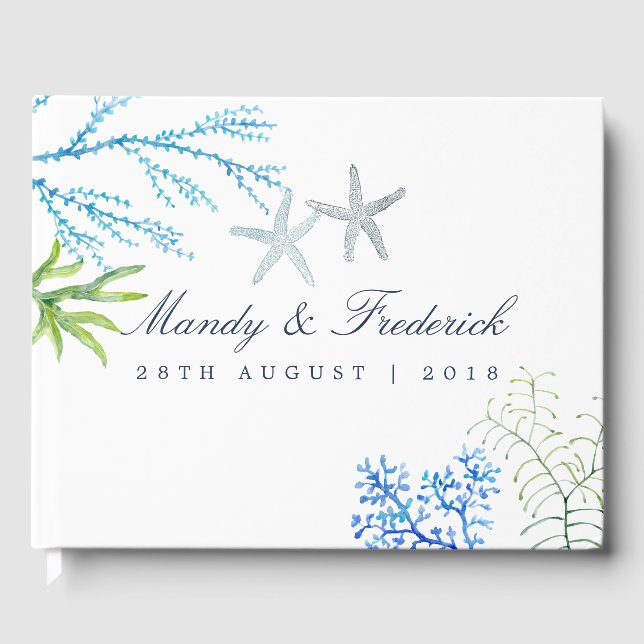 Watercolor Seaweed Beach Wedding Guest Book (Front)