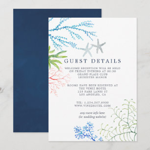 Watercolor Seaweed Beach Wedding Guest Details Invitation