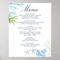 Watercolor Seaweed Beach Wedding Menu