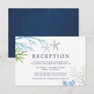 Watercolor Seaweed Beach Wedding Reception Invitation