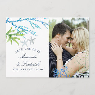 Watercolor Seaweed Beach Wedding Save the Date