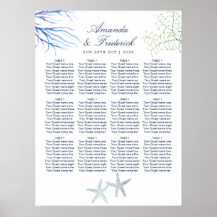 Watercolor Seaweed Beach Wedding Seating Chart