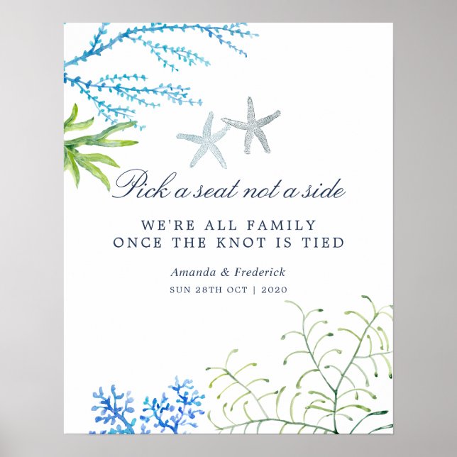 Watercolor Seaweed Beach Wedding Seating Poster (Front)
