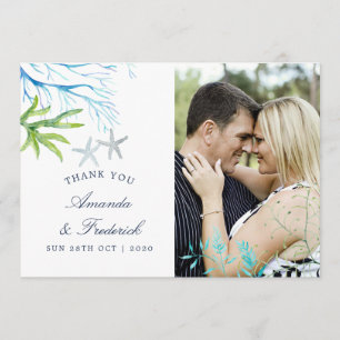 Watercolor Seaweed Beach Wedding Thank You Card